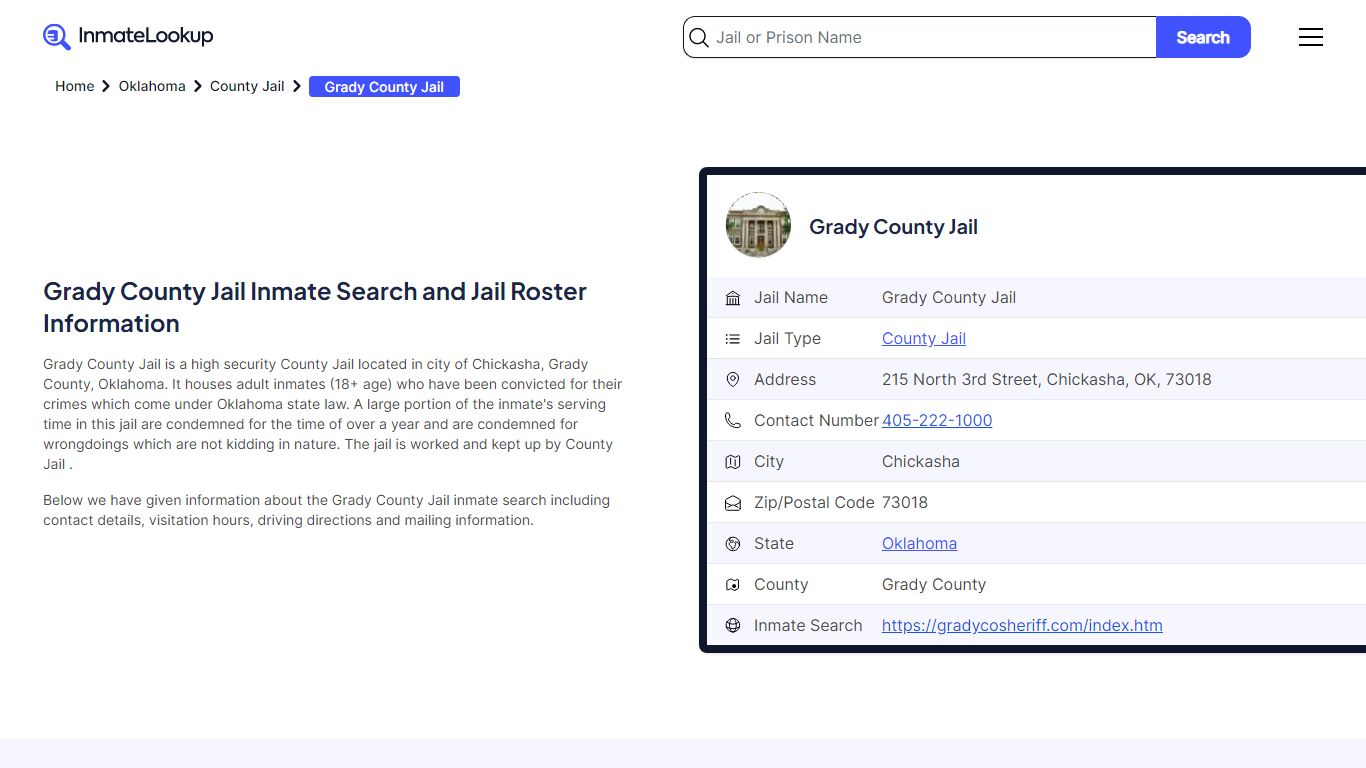 Grady County Jail Inmate Search and Jail Roster Information - Inmate Lookup